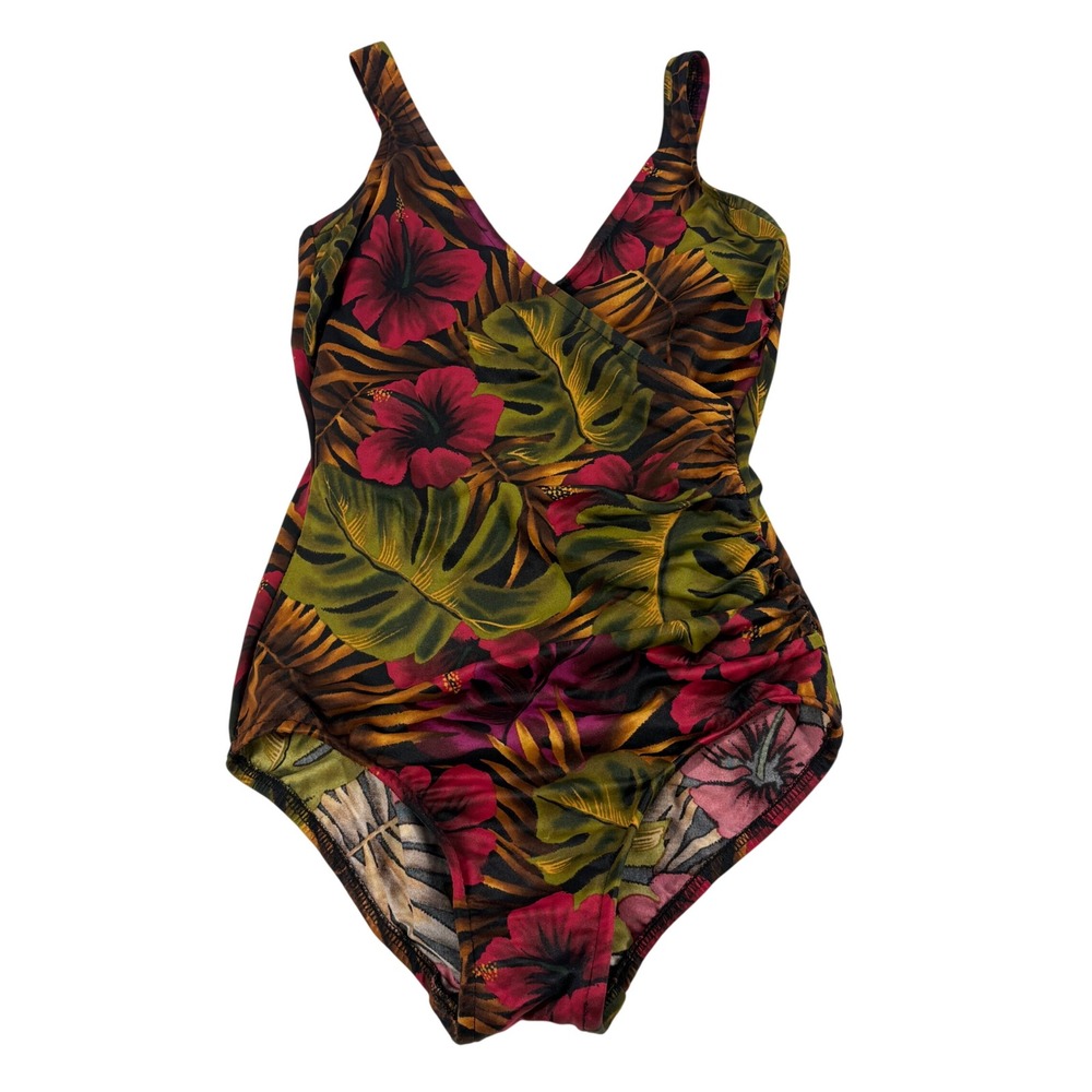Miraclesuit Tropical Floral‎ One Piece Swimsuit Womens 8 Ruched Wrap Slimming
